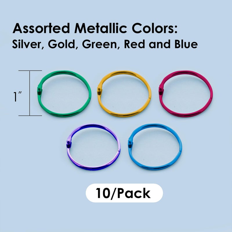 BAZIC Products Loose Leaf Binder Ring 1", Assorted Color Steel Metal Rings for Flash Cards, Index Cards, Study Notes & Craft Organization, Binder Rings, Snap Rings Closure, 10/Pack, 2-Packs - Image 2